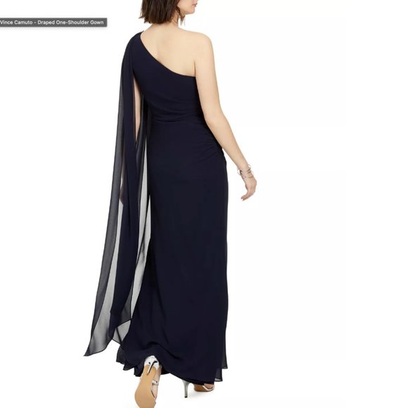Vince Camuto Draped One-Shoulder Gown - Picture 2 of 5